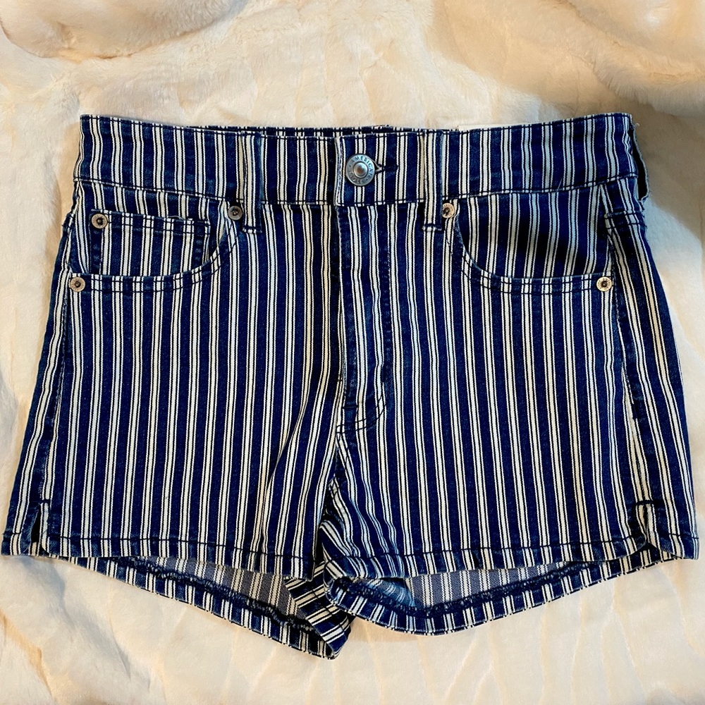 American Eagle Striped Hi Rise Shortie Jean Shorts Size 6